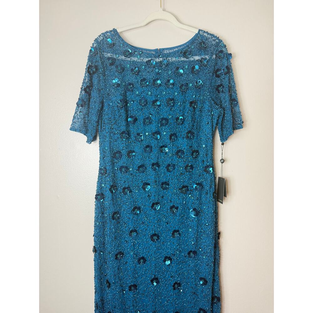 NWT Adrianna Papell Floral Beaded Blue Gown Mother of Bride Wedding Guest Dress - Picture 6 of 16